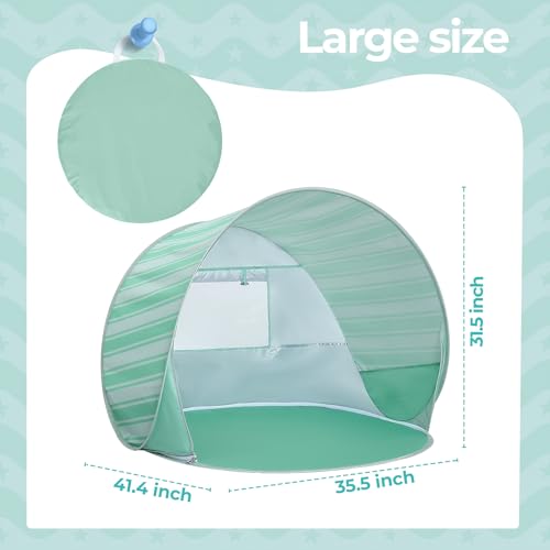 Pop Up Baby Beach Tent - Baby Tent for Beach Essentials with UPF 50+ UV Protection, Portable Sun Shade Canopy Summer Outdoor for Infants (Green Stripes) - color: Green Stripes