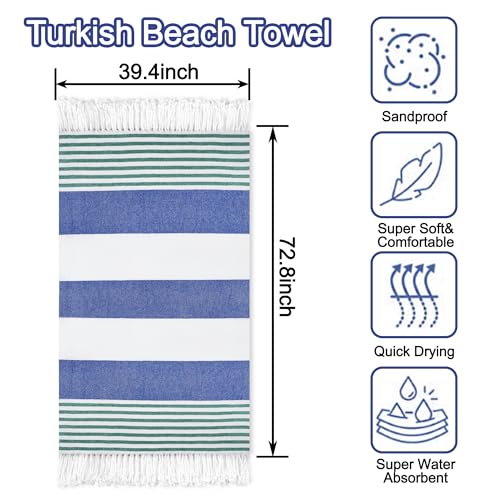 Beach Towel 2 Pack,Sand Free Beach Towels Oversized 39 x 72,Turkish Beach Towel Quick Dry Towel,Lightweight Pool Towels for Adults Travel Towel,Cool Beach Accessories Super Absorbent Towels - color: 2 Pack Blue+green