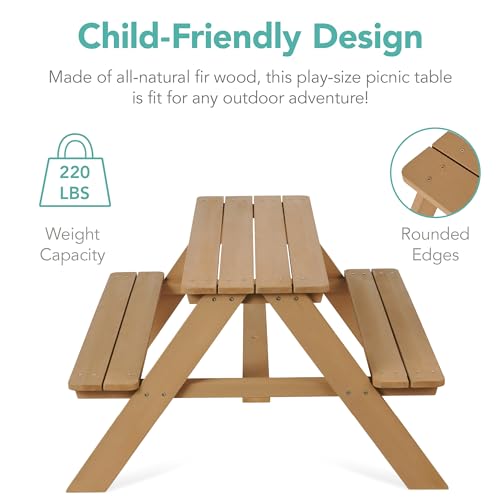 Best Choice Products Wooden Kids Picnic Table with Umbrella, Outdoor Activity Table Set with Built-in Benches, 220 lb Capacity per Bench - Natural/Dark Pink - color: Natural/Dark Pink
