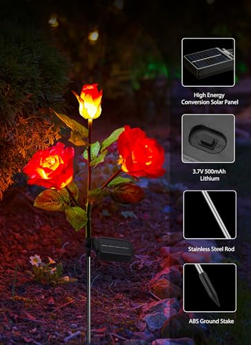Brightown Outdoor Solar Garden Lights - 4 Pack LED Flower Lights with Realistic Rose, Bigger Solar Panel, Waterproof for Yard & Patio Decorations - color: Rose