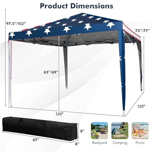 Tangkula 10x10 Ft Pop Up Canopy with Netting, Easy Up Canopy with Mesh Sidewalls, Carrying Bag, Adjustable Height, American Flag Outdoor Canopy with 100 Square Feet of Shade for Backyard, Lawn - color: Mix