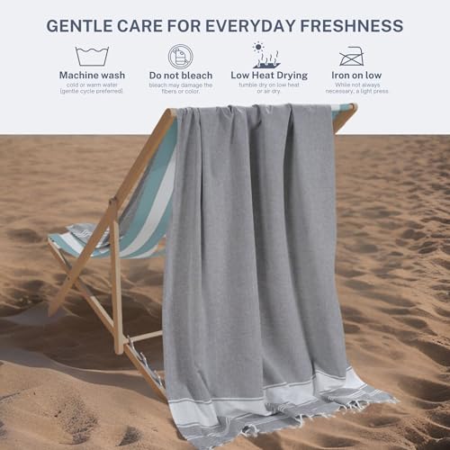 Cotton Turkish Beach Towel with Towels Oversized 36"x72" Pool Absorbent Extra Large Quick Dry Sand Travel Towel (Grey, 4 Pack) - color: Grey, size: 4 Pack