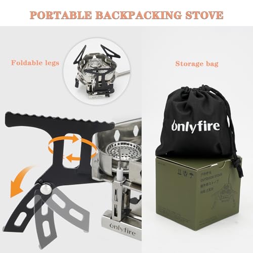 ONLYFIRE OUTDOOR LIVING Portable Camping Gas Stove 6800W, Small Backpacking Stove with Propane Gas Adapter, Mini Foldable Camp Stove with Carry Bag for Picnic Camping Hiking Emergency Use, GS334-2A