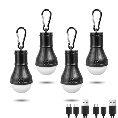 Jarxin Led Camping Lantern USB Rechargeable,Outdoor Tent Lights for Camping Hanging,Kids with Clip Hook Camping Flashlight (4 Packs Black) - color: 4pcs Black