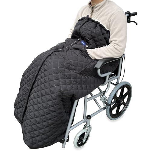 Wheelchair Blanket - Outdoor Lap Blanket with 2 Pockets for Hands - Waterproof and Windproof Foot & Leg Pocket Blanket - Thick Warm Fleece Lined Knee Blanket for Wheelchair, Recliner & Chair (XL) - size: X-Large