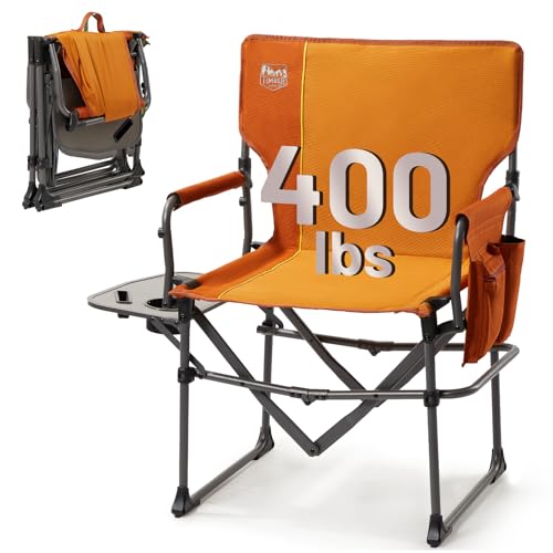 Timber Ridge Aluminum Camping Directors Chair with Side Table Pocket, Portable Folding Chair, Heavy Duty Lawn Chair for Fishing Trip Picnic Concert Outdoor 400lbs, Orange - color: Orange, style: Standard