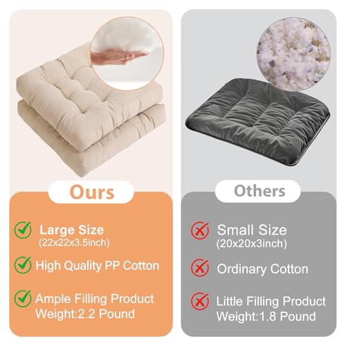 Tiita Outdoor Cushions Square Floor Pillow Thicken Tufted Seat Pad Large Floor Cushion for Yoga Meditation Living Room - color: Square|beige, size: 2 Count (Pack of 1)