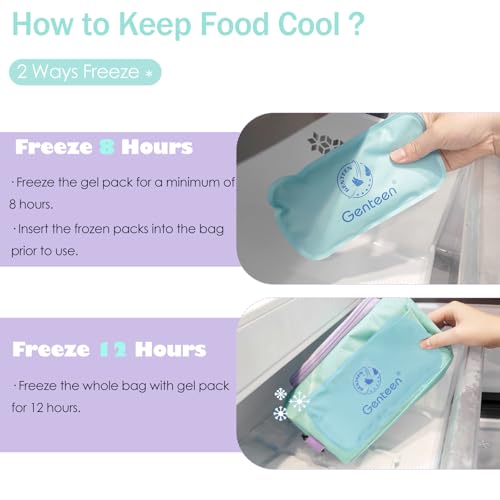 Genteen Lunch Bag Kids,Small Cooler Bag with Ice Packs,Freezable Lunch Bag/Snack Bag,Insulated Bag Reusable, with Zip Closure & Buckle Handle for Travel/School/Work,Light Green - color: Light Green