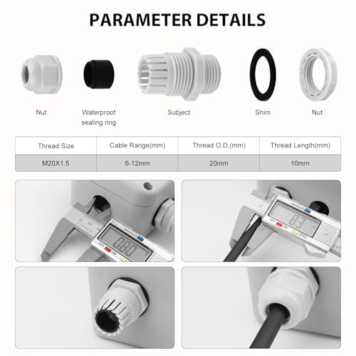 Outdoor Junction Box,Nineleaf White IP66 Weatherproof Electrical Project Boxes PVC/ABS Plastic Enclosure Box Universal Watertight 4.9 x 3.3 x 2.3 inch, with 4PK White 20mm Cable Gland Grey(1 Set) - color: White, size: Medium+4*M20