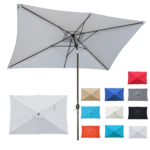 Blissun Rectangular Patio Umbrella, Table Market Umbrella with Tilt and Crank, Outdoor Umbrella for Garden, Deck, Backyard, Pool and Beach - color: Grey, size: 6.5 x 10 FT