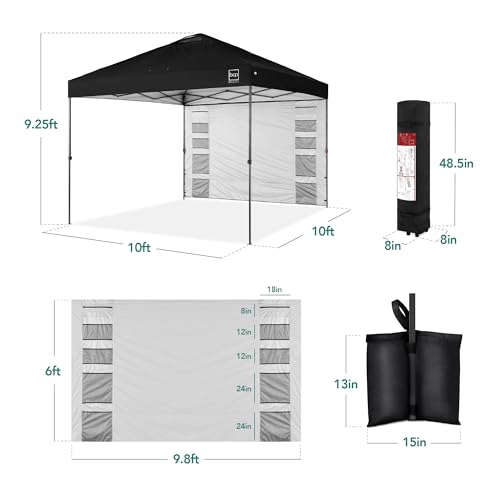 Best Choice Products 10x10ft Pop Up Canopy Tent with Sidewall, 1 Person 1 Minute Set Up, Carry Case, 4 Weight Bags - Black - color: Black, size: 10x10ft w/ Sidewall