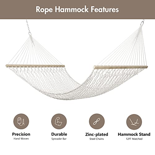 ANOW 2 Person Hammock with Spreader Bars, Rope Hammock with Pad for Outside, 450 LBS Weight Capacity, Light Brown - color: Light Brown, size: Without Stand