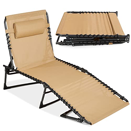 Best Choice Products Patio Chaise Lounge Chair, Portable Outdoor Folding Recliner for Lawn, w/ 8 Positions, Handles, 300lb Capacity - Beige - color: Beige