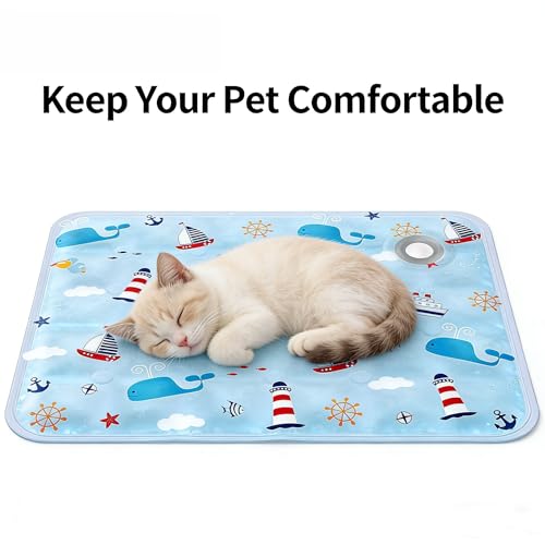 Water Fillable Pet Cooling Mat Pressure-Activated Gel Pad for Dogs & Cats, Scratch-Resistant Summer Cooling Bed (Ocean World (Grey), Large) - color: Ocean World (Grey), size: Large