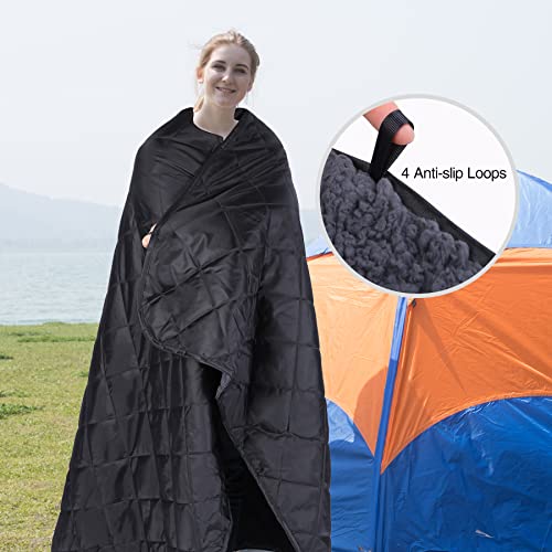 REDCAMP Large Camping Blanket with Sherpa Lining, Cold Weather Warm Outdoor Blanket Windproof for Camping Stadium, Hiking, Machine Washable （59"x 79"） - color: Black 59"x 79"