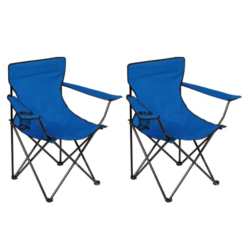 Folding Camping Chair with Cup Holder, 225lbs Capacity, Portable Foldable Chair with Large Anti-Sink Feet, PE Coated Fabric for Outdoor, Beach, Fishing, Backpacking, Blue 2PCS - color: Blue