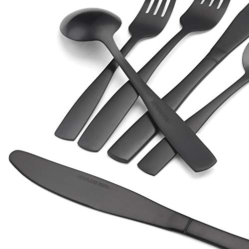 Matte Black Silverware Set, Satin Finish 20-Piece Stainless Steel Flatware set, Tableware Cutlery Set Service for 4, Utensils for Kitchens, Dishwasher Safe - color: Matte Black, size: 20-Piece
