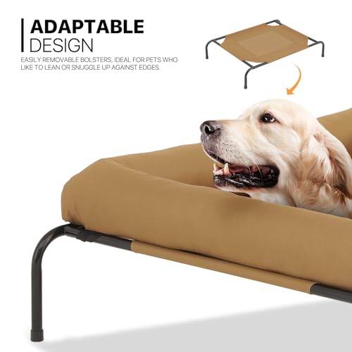 MoNiBloom Outdoor Elevated Dog Bed w/Removable Bolster, Portable Raised Outdoor Dog Bed with Stable Anti-Slip Feet & Breathable Mesh, 48 Inches Length, Light Brown - color: Light Brown, size: 48"L