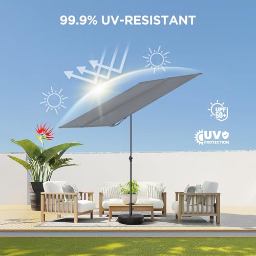 HOMSHADE 6x4ft Outdoor Balcony Umbrella - Flat Porch Pool Patio Umbrella Rectangular Canopy Shade UPF50+ UV Protection 360° Rotating & Tilting All Angles Applicable (Grey, No Base) - color: Gray