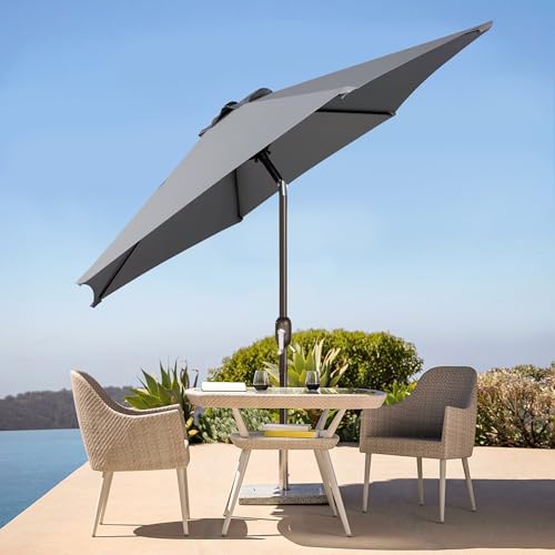 Blissun 7.5 ft Patio Umbrella, Yard Umbrella, Outdoor Market Umbrella with Push Button Tilt Crank, Grey - color: Grey