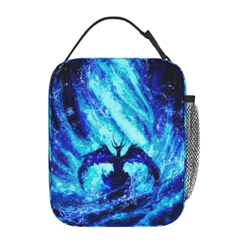 Cool Blue Dragon Insulated Lunch Bag Portable Reusable Zipper Lunch Box For Men Women Work Picnic Travel Camping - color: Black21