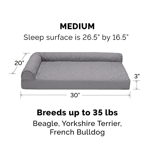 Furhaven Cooling Gel Dog Bed for Medium/Small Dogs w/ Removable Bolsters & Washable Cover, For Dogs Up to 35 lbs - Pinsonic Quilted Paw L Shaped Chaise - Titanium, Medium - color: (Quilted Paw) Titanium, size: Medium