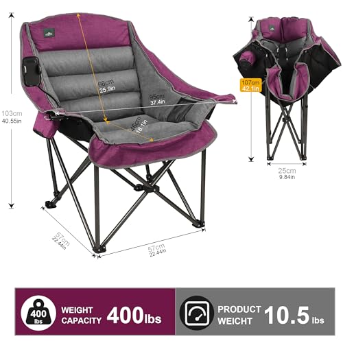 Northroad Oversized XL Padded Camping Chair w/Cell Phone Holder, Large Camp Lounge Chair, Foldable Lawn Chair w/Cup Holder,Carry Bag for Outdoor Hiking, Beach, Picnics, Heavy-Duty 400-lbs Capacity - color: Ph-purple