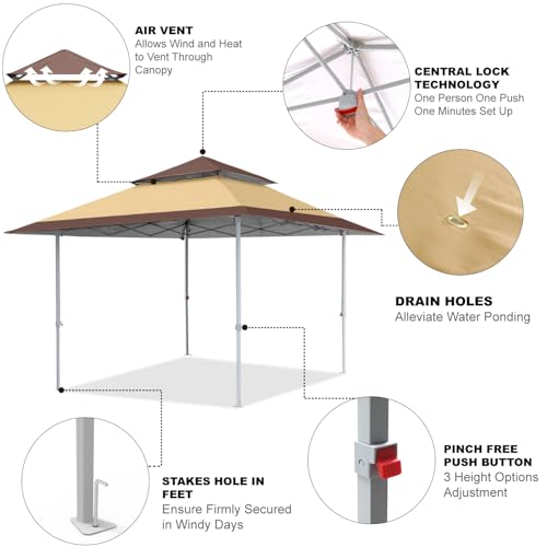 COOSHADE 13x13Ft Pop Up Canopy Tent Instant Folding Shelter 169 Square Feet Large Outdoor Sun Protection Shade(Beige) - color: Beige1