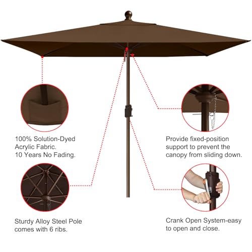 EliteShade USA 10-Year-Non-Fading 6.5x10Ft Rectangular Market Patio Umbrella, UPF 50+ UV Protection Performance Sun Umbrella, Heavy Duty Commercial Grade Outdoor Table Umbrella with Crank, Windproof Vented Top for Garden, Pool, Deck and Outdoor Playsets,