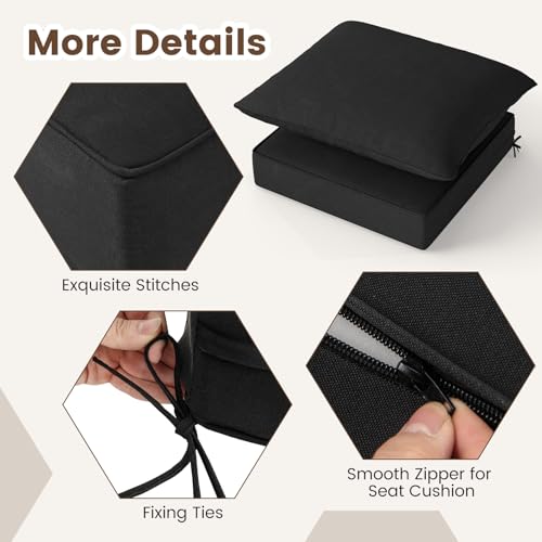 Giantex Patio Cushion Set, Outdoor Chair Seat Pads w/Non-Slip Rope Belts, Detachable Patio Furniture Cushions, Thick Seat Cushion & Back Cushion for Living Room Floor Sofa Patio Garden Chair (Black) - color: Black