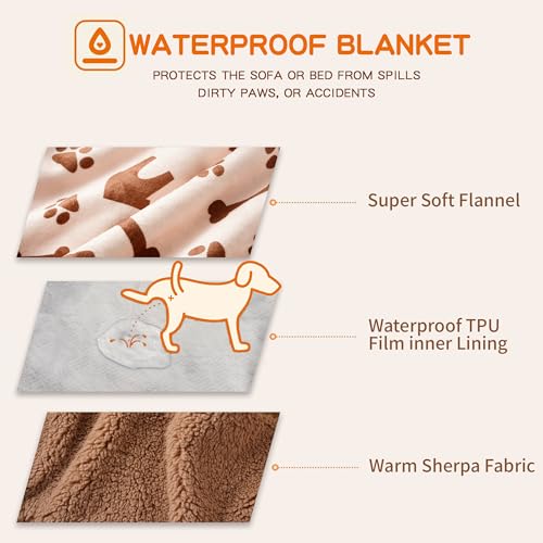 Waterproof Dog Blankets Pet Blanket, 30"x40" Cat Blanket for Indoor Cats, Soft Fluffy Sofa Car Bed Protector, Reversible Sherpa Fleece Puppy Blanket for Small Medium Dogs (Beige-House) - color: Beige-house, size: 30"x40"