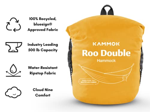 KAMMOK: Roo Double Hammock | Made from Strong & 100% Recycled Water Resistant Ripstop Fabric | Comfortable, Packable, Lightweight (Lifetime Adventure Grade Warranty), Sunflower Gold - color: Sunflower Gold, size: Roo Double