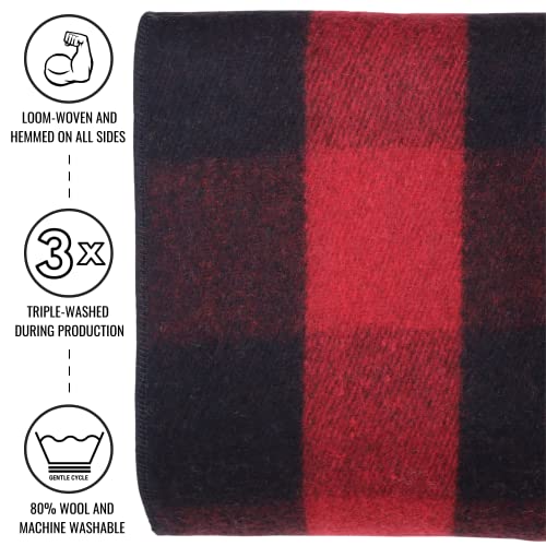 Arcturus Military Wool Blanket - Warm, Thick, Washable - Great for Outdoors, Camping, Stadium Blanket, Picnics, Travel - Car & Bushcraft Survival Kits - color: Red Buffalo
