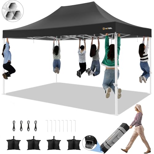 HOTEEL 10x15 Pop up Canopy Tent for Parties, Heavy Duty Easy Setup Tent Without Sidewalls, Outdoor Commercial Instant Gazebo for Wedding Event, with Roller Bag & Sand Bags, Black(Hexagonal Frame) - color: Black, size: 10x15FT (No Walls)