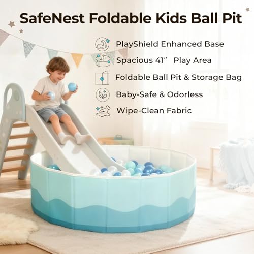 40Inch Kids Ball Pit, Foldable & Portable & Reusable Balls Pool for Toddlers,Playpen/Fence for Baby, Play Pool for Dog, Indoor & Outdoor Use, Oversized(Sea Blue) - color: Blue Sea