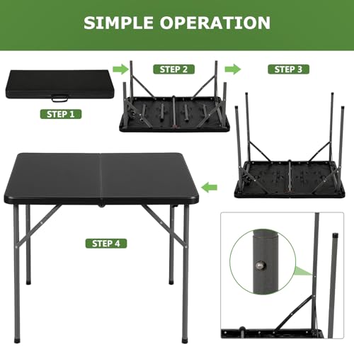 BestOffice Outdoor 34" Folding Card Table Plastic Table Portable Square Height Dining Table Perfect for Picnics,Parties,Party and Camping, Black - color: Black, size: 34"