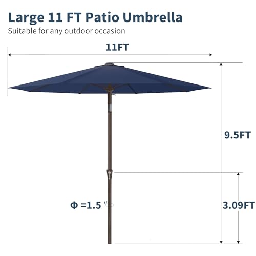 PatioKingdom 11FT Patio Umbrella,Outdoor Umbrella with Push Button Tilt and Crank,Market Table Umbrella with 8 Sturdy Fiberglass Ribs UV Protection - color: Navy, size: 11ft