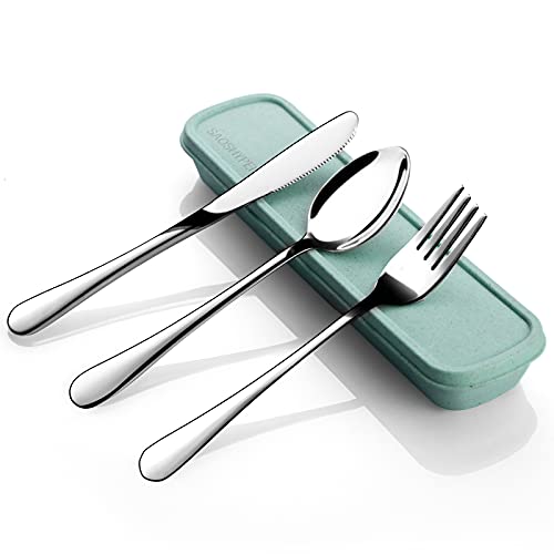 SAOSHYPEI Portable Utensils Set with Case, 4-Piece Stainless Steel Reusable Silverware Set, Travel Flatware Cutlery Set for Camping, Lunch Box, Office, Picnic, Dishwasher Safe - color: Silver1