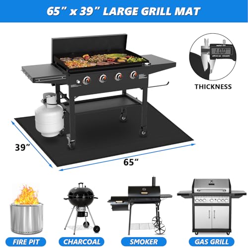 Large 65 x 39 Inch Under Grill Mats for Outdoor Grill, Heavy Duty Fireproof Deck Patio Protector Mat, BBQ Mat for Under BBQ, Oil-Proof Waterproof Grill Floor Pads for Charcoal, Smoker, Gas Grills