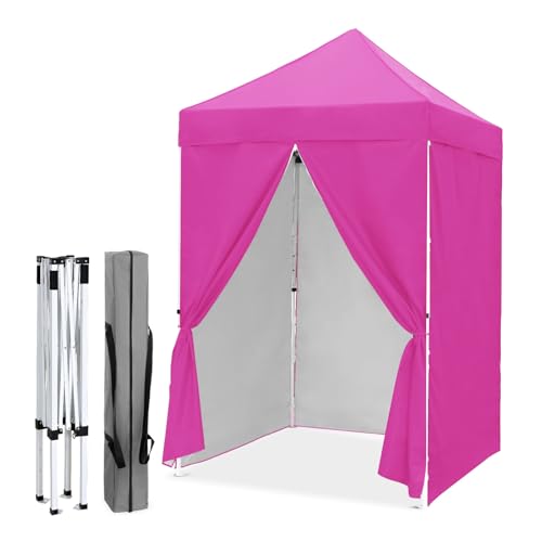 EAGLE PEAK 5x5 Instant Canopy with 4-Side Wall Panels, Small Pop up Portable Canopy Tent with Carry Bag, Light Weight Sun Shelter for Sports, Camping and Beach, Pink - color: Pink