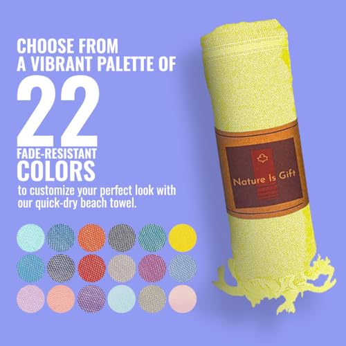 Beach Towel 100% Cotton Turkish Beach Towel Adult 38x70 Inch Pre-washed Absorbent Extra Large|Sand Free Quick Dry BathTowels|Lightweight Blanket|Travel Cruise Camping Spa Gym Yoga Sports Towel|Yellow - color: Bright Yellow