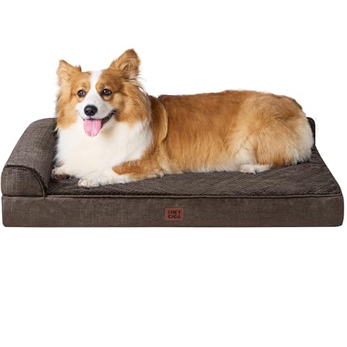EHEYCIGA Large Dog Bed Memory Foam for Crate, Orthopedic Dog Bed Large Size Dogs with Washable Removable Cover, Waterproof Pet Sofa Couch with Nonskid Bottom, 35x22x6, Brown - color: Brown, size: 35.0"L x 22.0"W x 6"Th