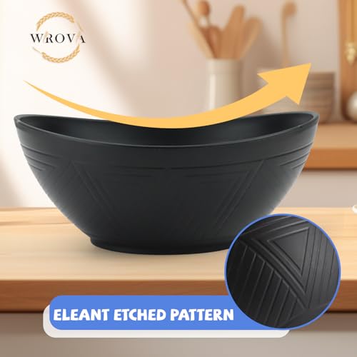 Wrova Big Wheat Straw Bowls,Large Salad Bowls Set of 2,Dishwasher and Microware Safe Plastic Bowls Reusable,Eating bowls for Cereal,Salad,Fruit,Snack. Black - color: Black, size: 2 Pack
