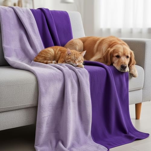 Tisancy Waterproof Blanket for Bed Couch Sofa, 40''x60'' Reversible & Washable, Fleece and Flannel Waterproof Mat, Water Resistant Bed Cover, Leakproof Mattress Protector(Light Purple/Dark Purple) - color: Light Purple and Dark Purple, size: Throw Size S(