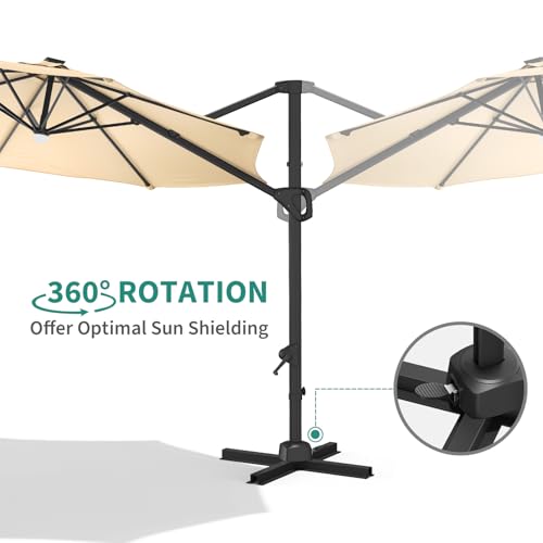 TrailBlaze 10ft Cantilever Patio Umbrella – 360° Rotating Offset Sun Shade with Adjustable Tilt, Waterproof Windproof 600D Oxford Canopy, Heavy-Duty Rustproof Aluminum Frame, Cross Base – Ideal for Garden, Patio, Poolside - color: Beige
