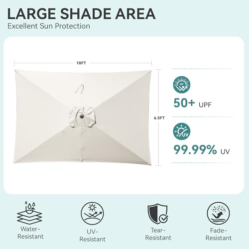 HASLE OUTFITTERS Rectangular Patio Umbrella, 6.5 x 10 ft Rectangle Table Umbrellas w/Heavy Duty Ribs, Effortless Crank and Push Button Tilt, Wind Resistant Sun Umbrella for Outdoor Patio, White - color: White