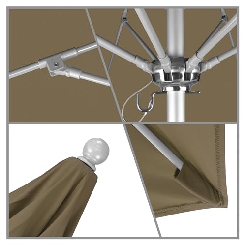 California Umbrella 9' Round Aluminum/Fiberglass Umbrella, Push Open, Silver Pole, Olefin Straw Fabric - color: Straw