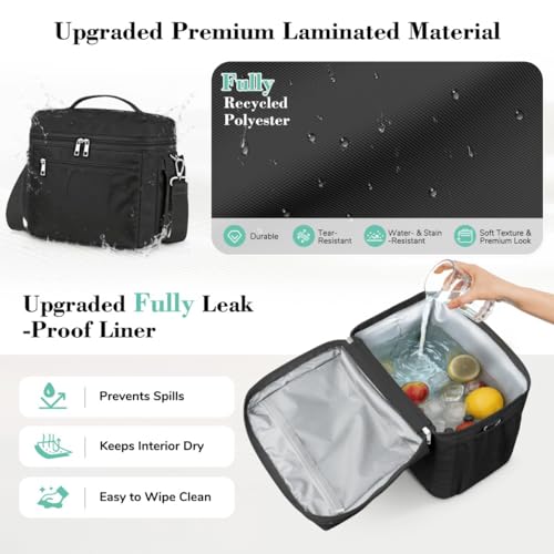 DALINDA Insulated Lunch Bag Lunch Box for Women Men,Leak-Proof Cooler Bag Lunchbox Lightweight for Work Picnic,Study,Beach,Camping,Travel - color: Black, size: 7L Medium · Compact Size