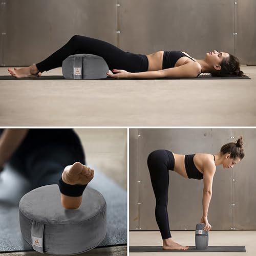 Round Velvet Meditation Pillow D=13"/16" H=5.5" Yoga Bolster Floor Pouf Zafu Buckwheat Meditation Cushion for Sitting on Floor,Removable Organic Cotton Cover Kneeling Pillow - color: Black, size: 13"×13"