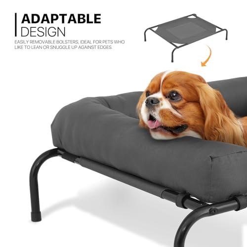 MoNiBloom Outdoor Elevated Dog Bed w/Removable Bolster, Portable Raised Outdoor Dog Bed with Stable Anti-Slip Feet & Breathable Mesh, 42 Inches Length, Dark Gray - color: Dark Gray, size: 42"L